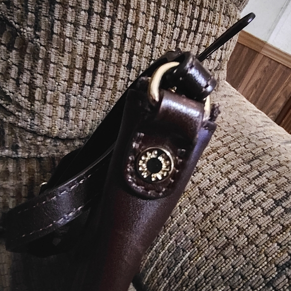 Vintage Monsac Leather Crossbody Bag Original Brown Purse Zip Top Clean - Picture 5 of 11